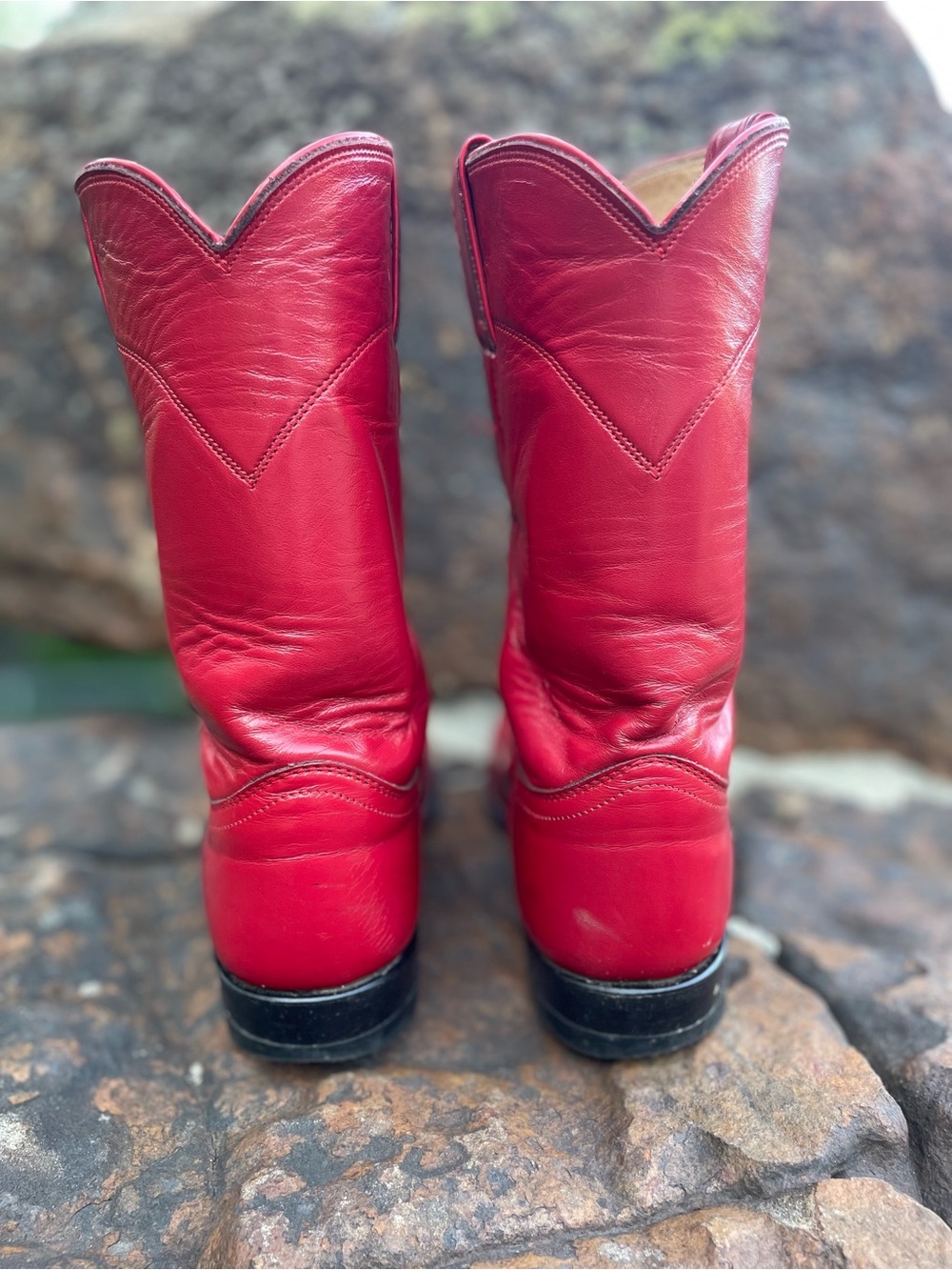 Justin Boots Red Leather Western Cowboy Roper Boots size 8 - Picture 4 of 11
